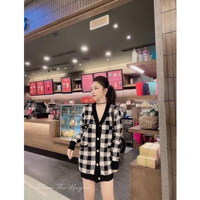 Áo Cadigan Len Kẻ Ô Fom rộng | BigBuy360 - bigbuy360.vn