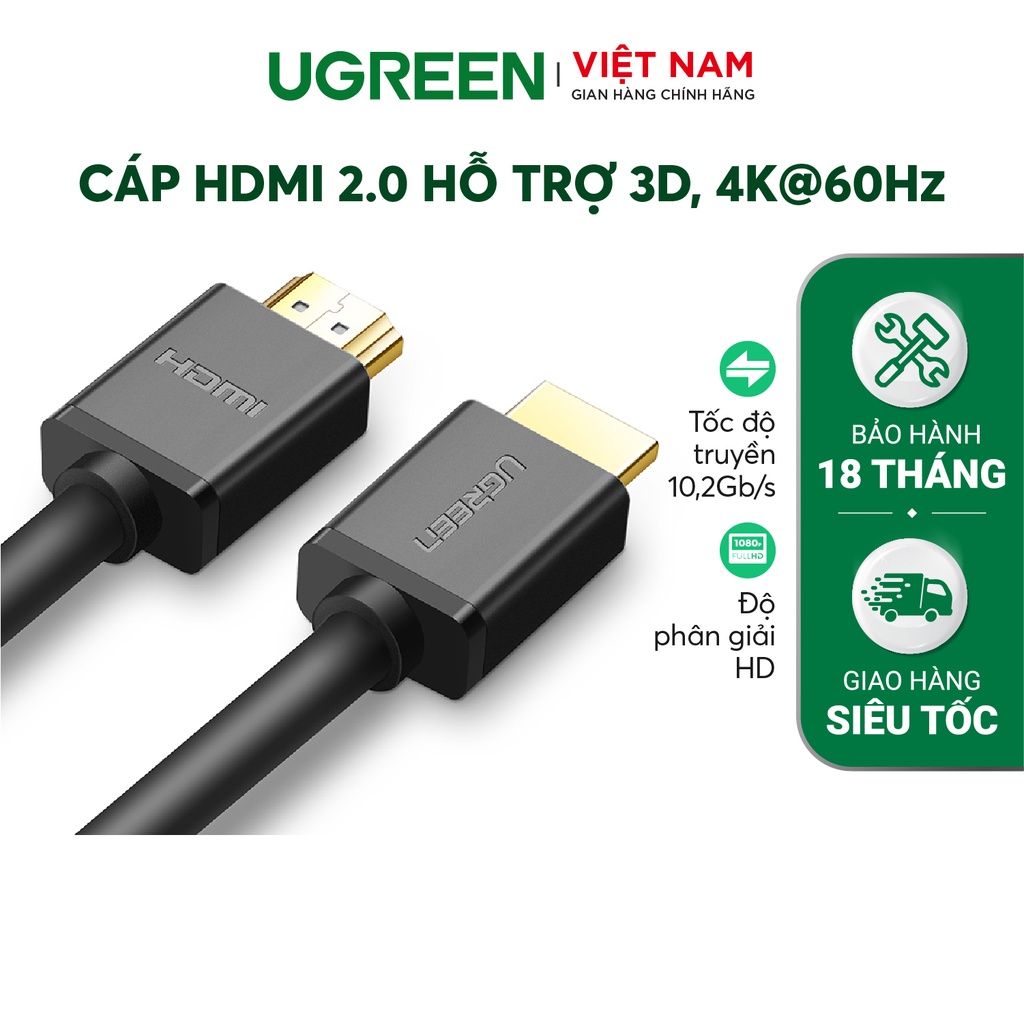 Dây HDMI 1.4 thuần đồng 19+1 Dài 1-5M UGREEN HD104 - Hàng phân phối chính hãng - Bảo hành 18 tháng