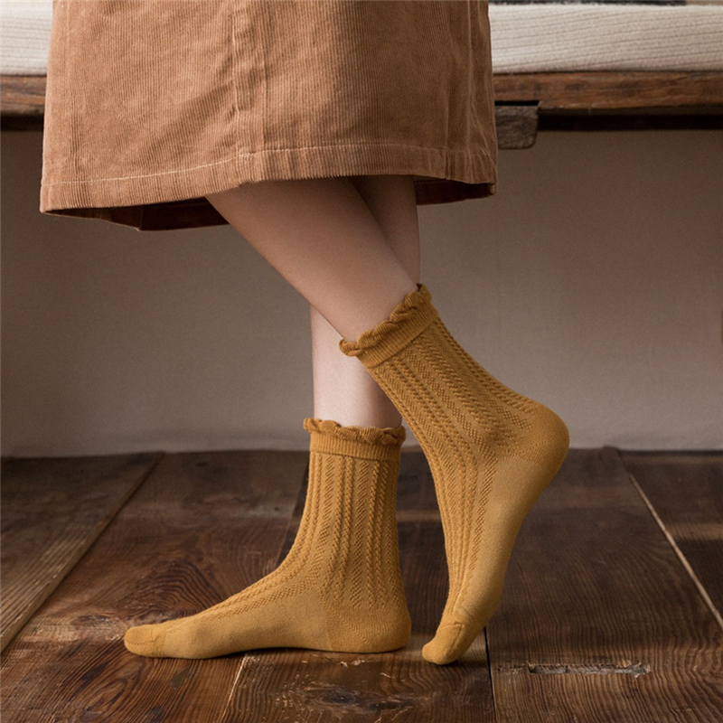 Vớ cotton màu trơn gân sọc dọc nhiều màu sắc tùy chọn thời trang dành cho nữ