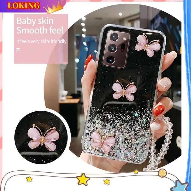 Ốp Điện Thoại Silicon Hình Bướm 3D Lấp Lánh Gắn Dây Đeo Cho Samsung Galaxy A14 A34 A54 A73 A72 A53 A52 A33 A13 A32 A12 A04S