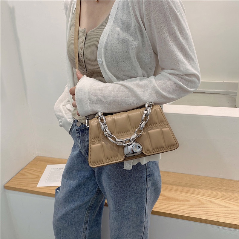 Túi Đeo Chéo Da PU Dáng Vuông Nhỏ Họa Tiết Hình Thoi Đơn Giản Phong Cách Retro Thời Trang Cho Nữ