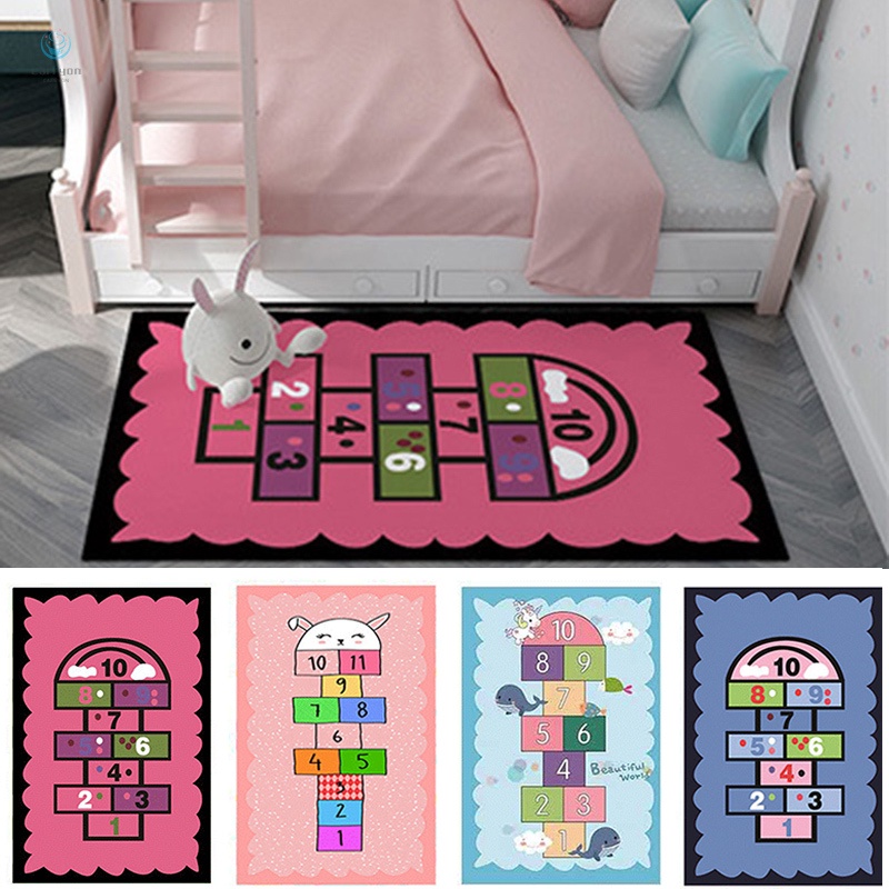 Hopscotch Rug  Hop and Count Game Rug with Cute Colorful Design Anti-Slip Kids Play Mat Soft Floor Area Rug and Carpet