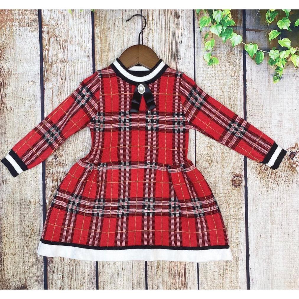 VÁY LEN KẺ CARO BURBERRY DÀI TAY DÁNG XOÈ SIÊU XINH CHO BÉ