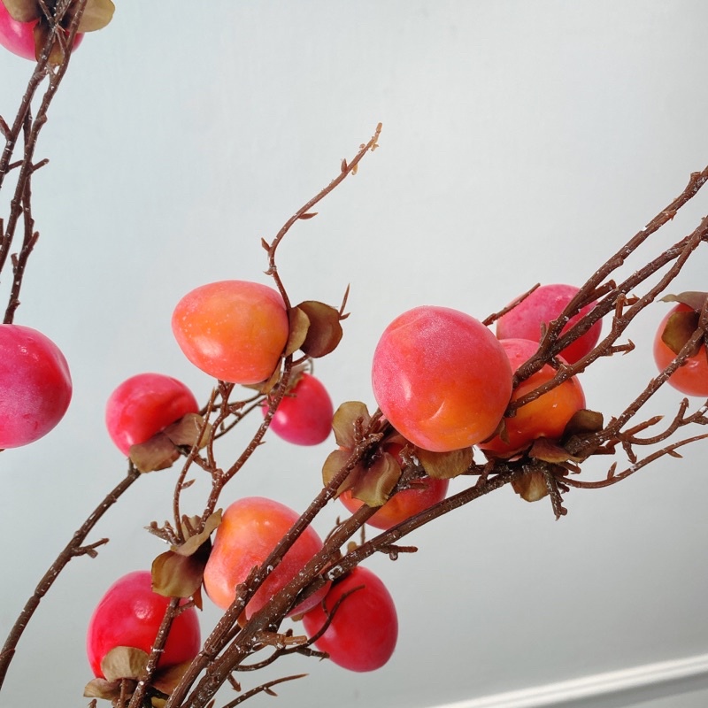 Cành Quả 8 Quả Hồng Giả Cao Cấp Merber  Dài 75cm - Cành Khô Cành Decor Trang Trí Nhà, P. Khách