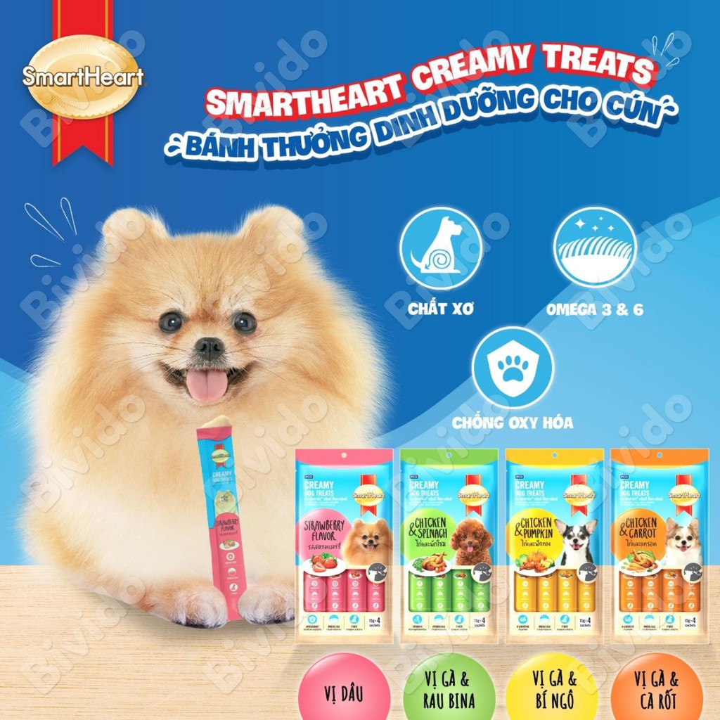 Súp thưởng cho chó Smartheart Creamy Dog Treats mọi lứa tuổi thanh 15g - Bivido