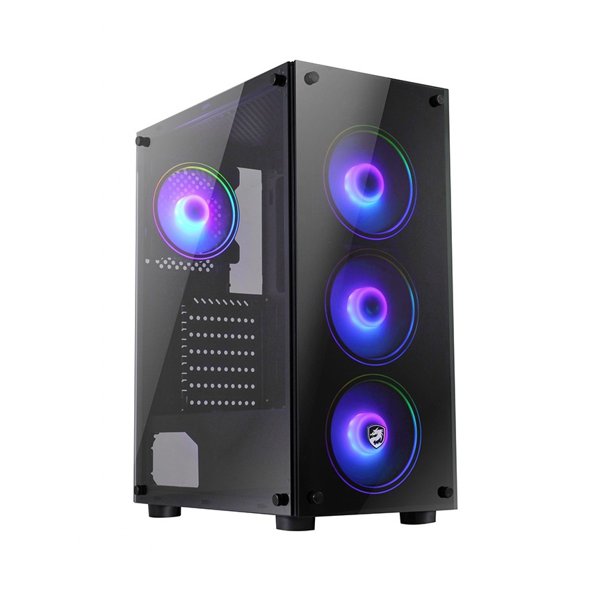 Vỏ Case Vitra POSEIDON G5 2 mặt kính - Kèm 3 Fan RGB (Mid Tower / Màu Đen)