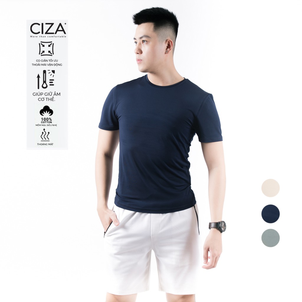 Áo thun nam cao cấp cổ tròn vải cotton co giãn dày dặn Dáng Slim Fit CIZA ATNS21