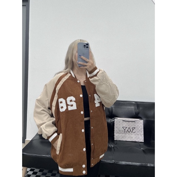 Áo Khoác Bomber Nhung gân F428 🧸 Nam nữ unisex 🖤 Bomber Jacket form July7store