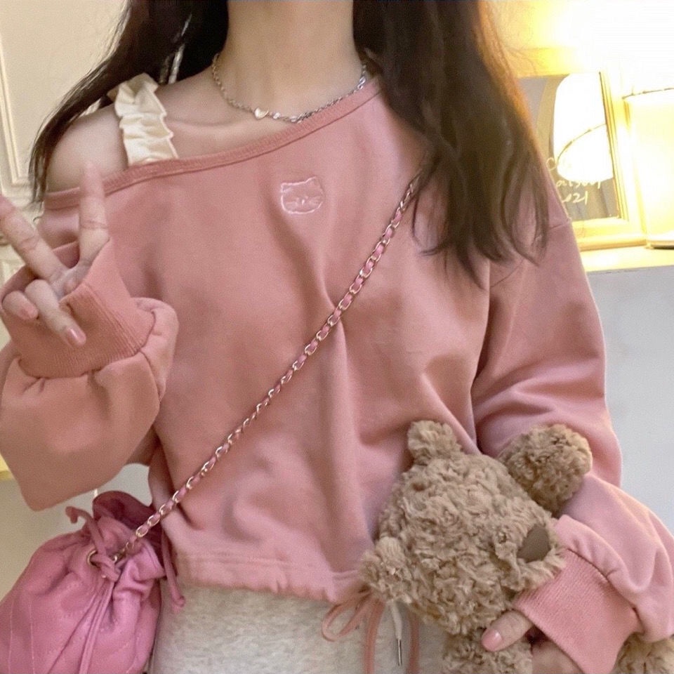 Áo thun Sweater tay dài dáng rộng kiểu Hàn Quốc dễ thương thời trang mùa thu cho học sinh