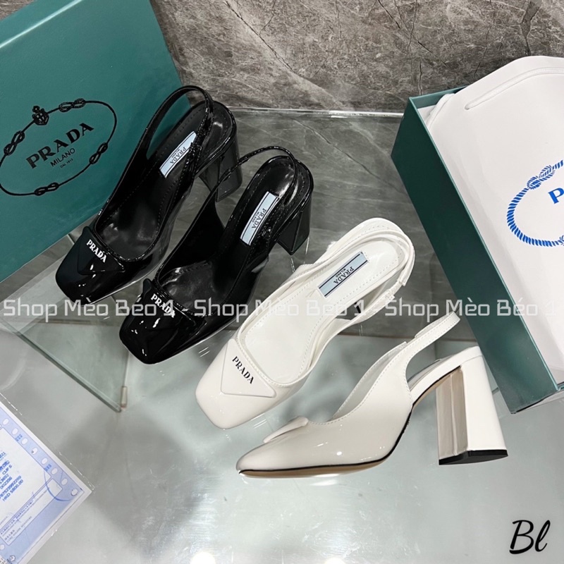 Sandal prd mũi vuông bít mũi gót trụ fullbox