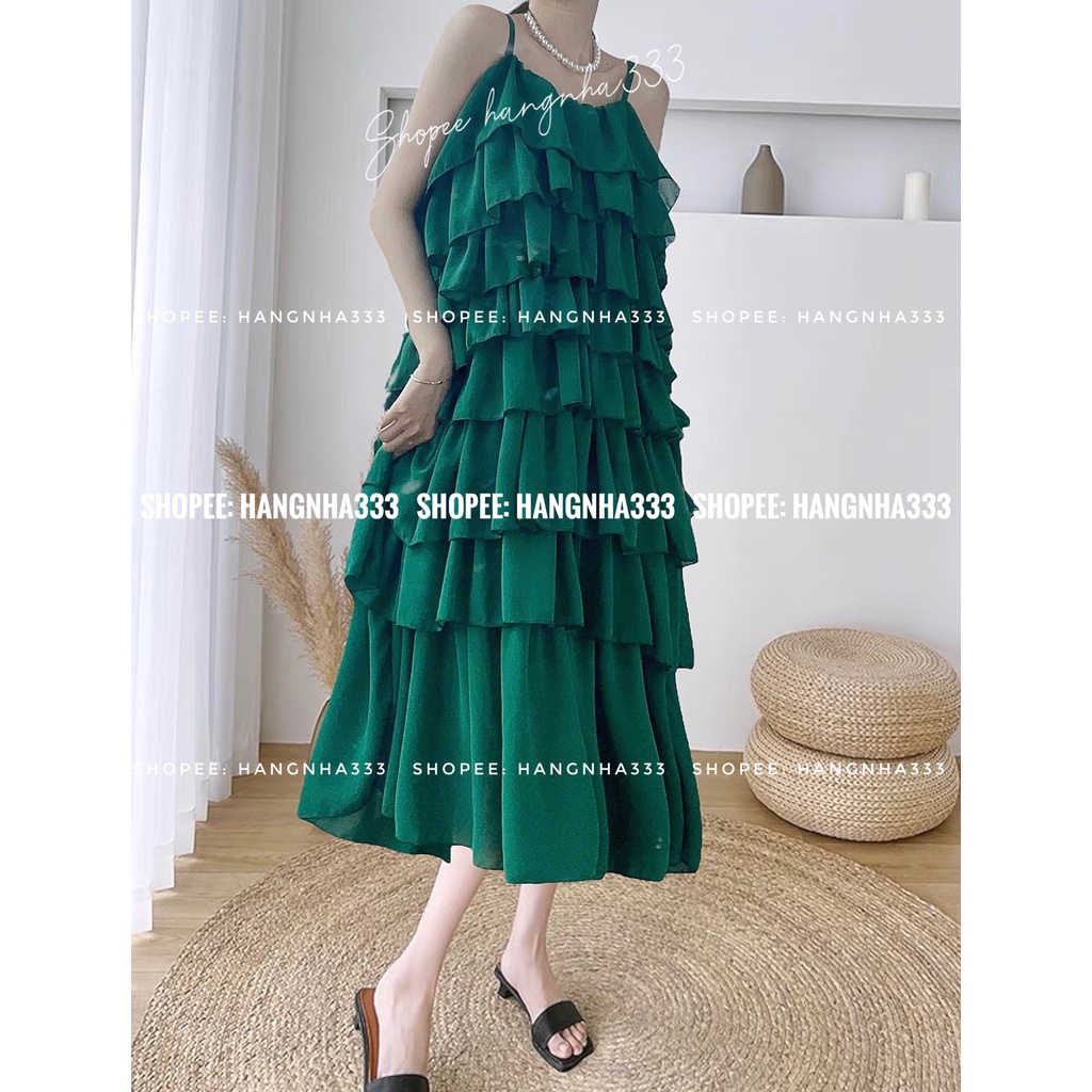 NEW || Đầm maxi 2 dây xếp tầng có TĂNG ĐƠ chất voan trơn form dài xòe nhiều màu trendy