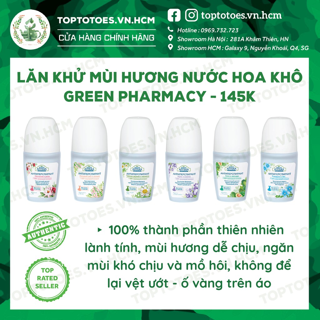 Lăn khử mùi lành tính hương nước hoa khô Green Pharmacy
