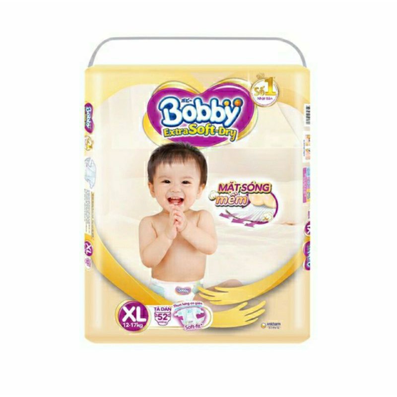 Tã dán Bobby Extra Soft S74, M64, L58, XL52 mới