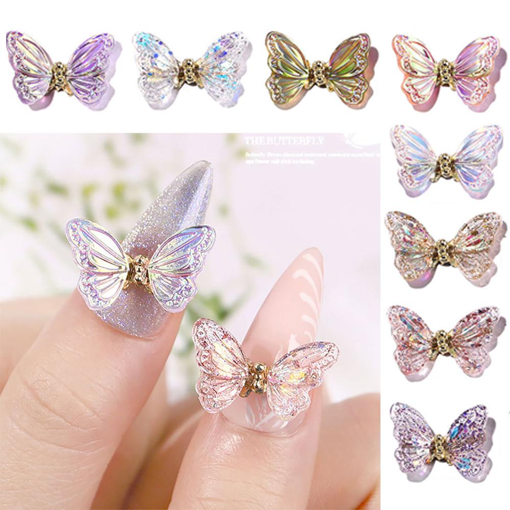 Hộp Phụ Kiện Trang Trí Móng Tay Hình Bướm 3D Lấp Lánh