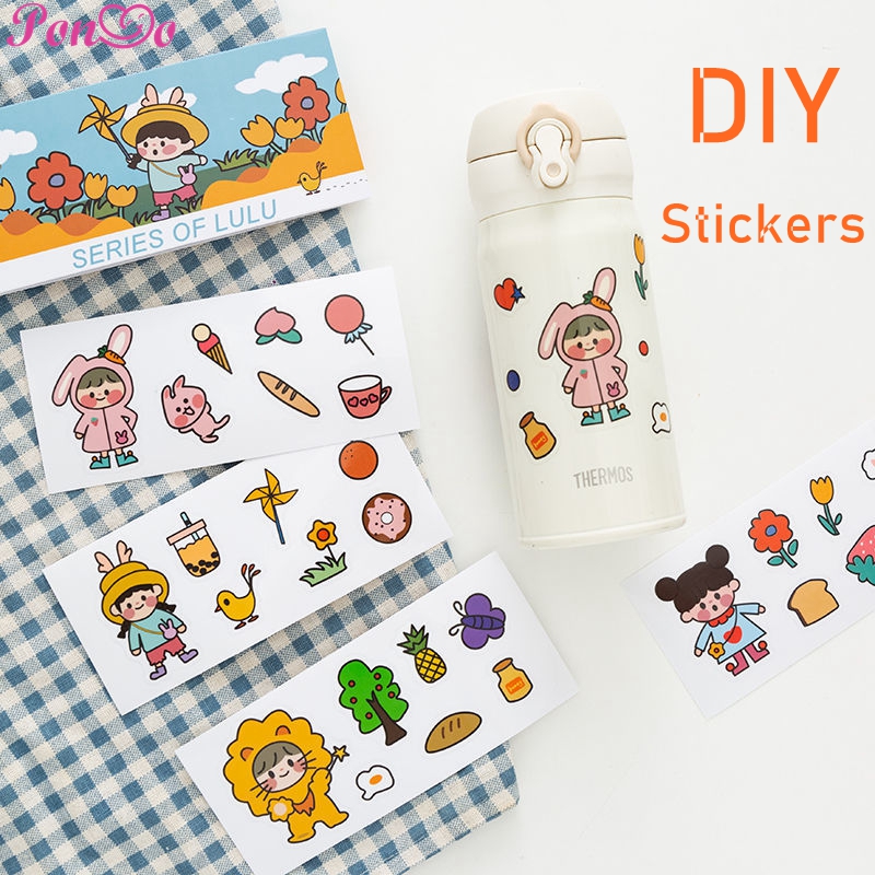 Hình dán hoạt hình 30 họa tiết trang trí chai nước DIY