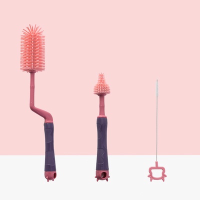 Bộ dụng cụ cọ rửa bình sữa vệ sinh núm ti silicon cao cấp cho bé gồm 3 chi tiết xoay 360 độ phù hợp mọi loại bình