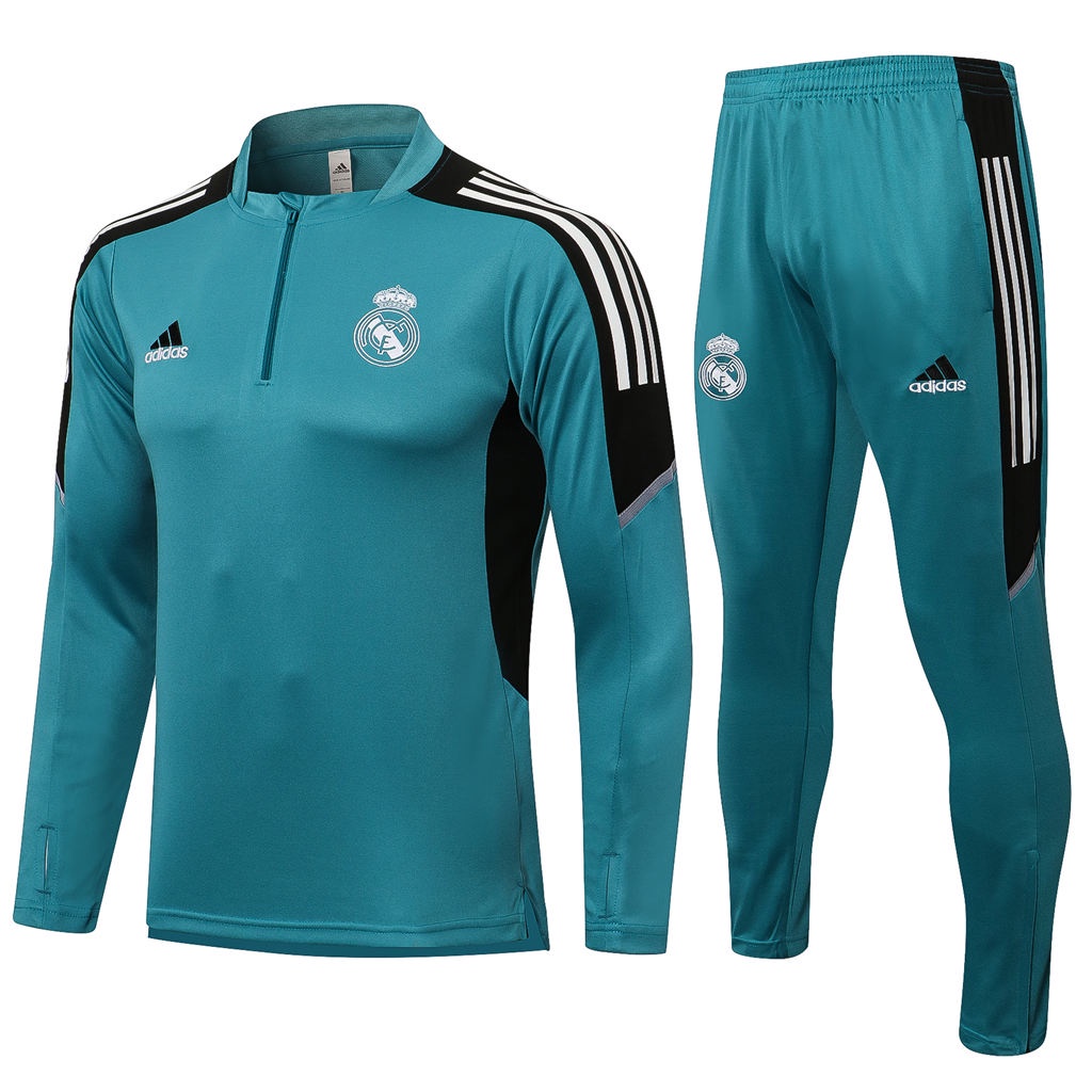 Real Madrid Bộ quần áo tập bóng đá nam dài tay màu xanh nhạt 21-22