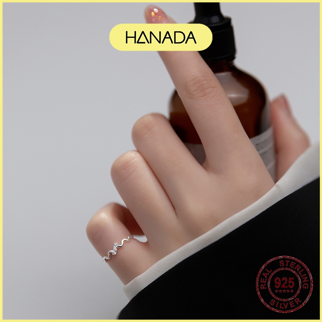 Nhẫn Bạc 925 Hanada Ngón Út zic zac 3 đá freesize tùy chỉnh 0084 M7