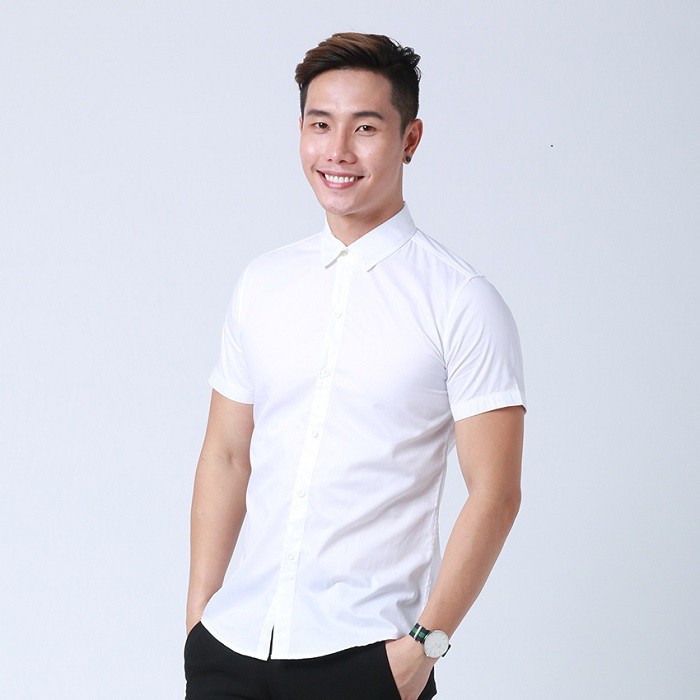 Áo sơ mi nam ngắn tay màu vàng nhạt