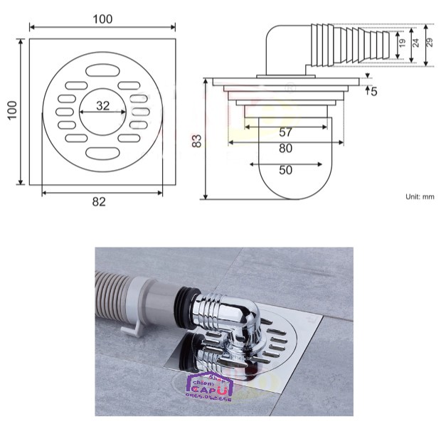 THOÁT SÀN MÁY GIẶT CHUYÊN DỤNG CHỐNG MÙI HÔI 10x10cm NX607-2U