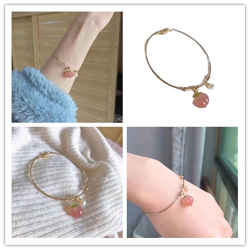 Vòng Đeo Tay Mặt Hình Quả Đào Màu Vàng Hồng Ngọt Ngào Phong Cách Hàn Quốc Thích Hợp Làm Quà Tặng Cho Bạn Gái /