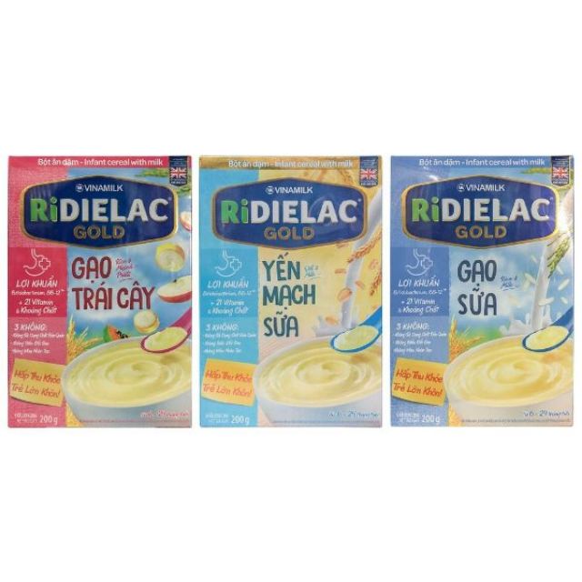 Bột ăn dặm RiDIELAC Vinamilk đủ vị (hộp giấy 200g - hộp thiếc 350g)/ Bột ăn dặm/ Ridielac Gold