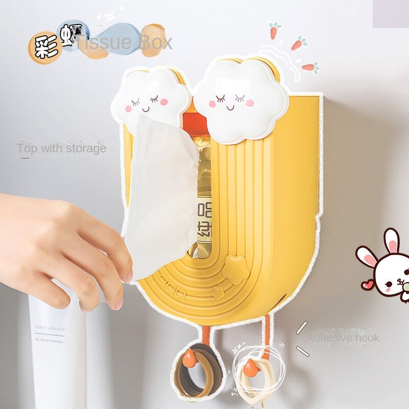 Hộp Đựng Khăn Giấy Gắn Tường Không Cần Khoan Hình Cầu Vồng Dễ Thương Sáng Tạo Cho Phòng Khách/ Phòng Ngủ/ Nhà Vệ Sinh/ Nhà Bếp