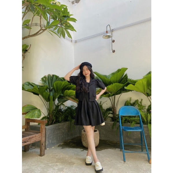 SET VEST - SET ĐẦM HAI DÂY + VEST CROPTOP - CÔNG SỞ - MÈO IN DA HOUSE