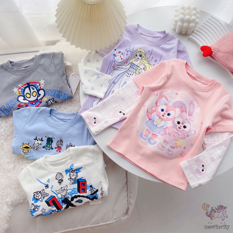 Áo Thun In Hoạt Hình Ultraman Giả Hai Lớp Phong Cách Hàn Quốc Thời Trang Mùa Thu Dành Cho Trẻ