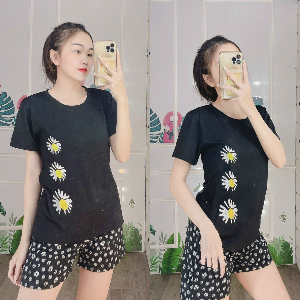 ĐỒ BỘ NỮ MẶC NHÀ FORM RỘNG - QUẦN ĐÙI HOA CÚC