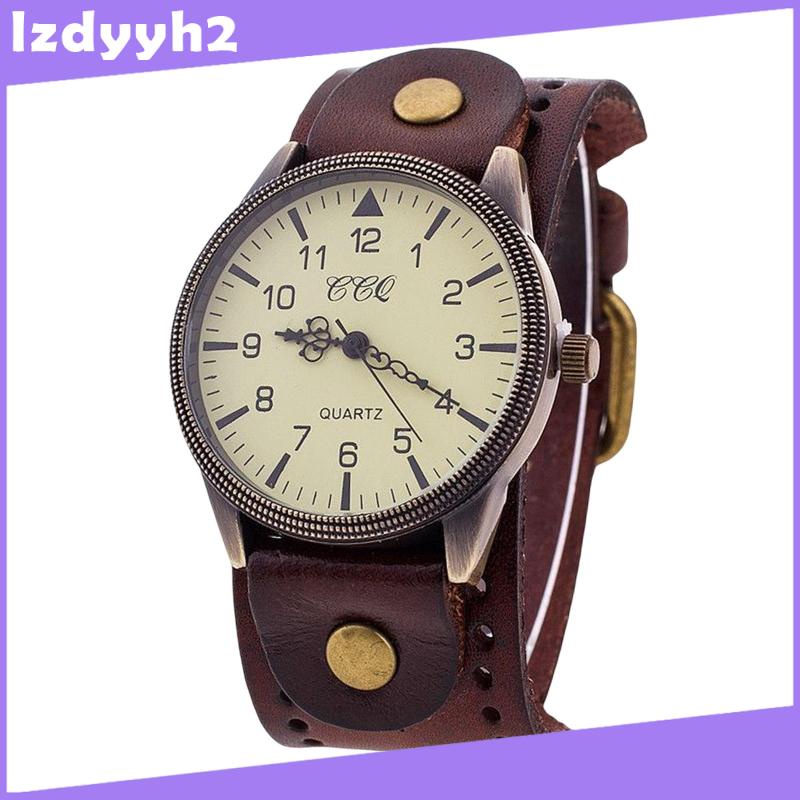 Đồng Hồ Vòng Tay Dây Da PU Bản Rộng Phong Cách Vintage