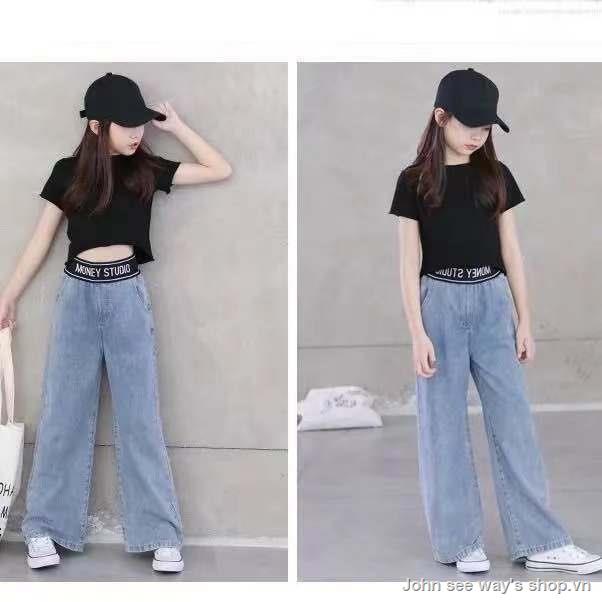 Quần Jean Ống Rộng Thời Trang Hàn Quốc Cho Bé Gái