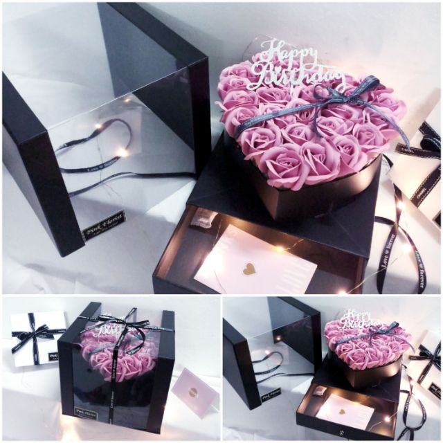 Hộp hoa sáp trái tim ngăn quà cao cấp