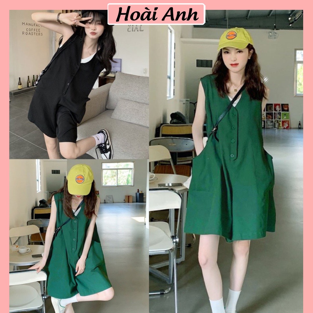 Quần Yếm Sát Nách Kaki Cúc Dọc Hottrend Yếm Sooc Quần Ống Rộng Freesize Form Rộng