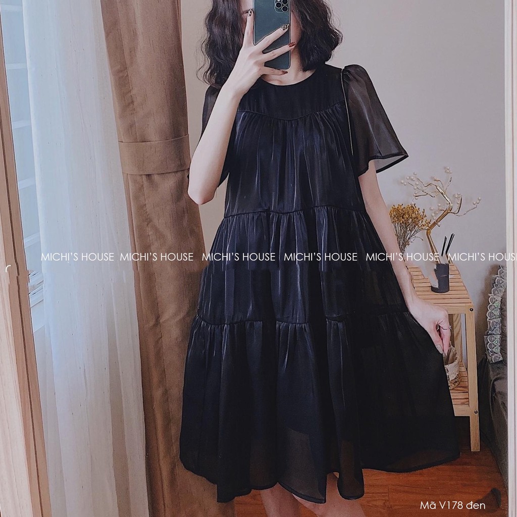 Váy babydoll tơ oraganza 3 tầng, đầm xuông rộng freesize dễ thương mã V178 - Michi's House