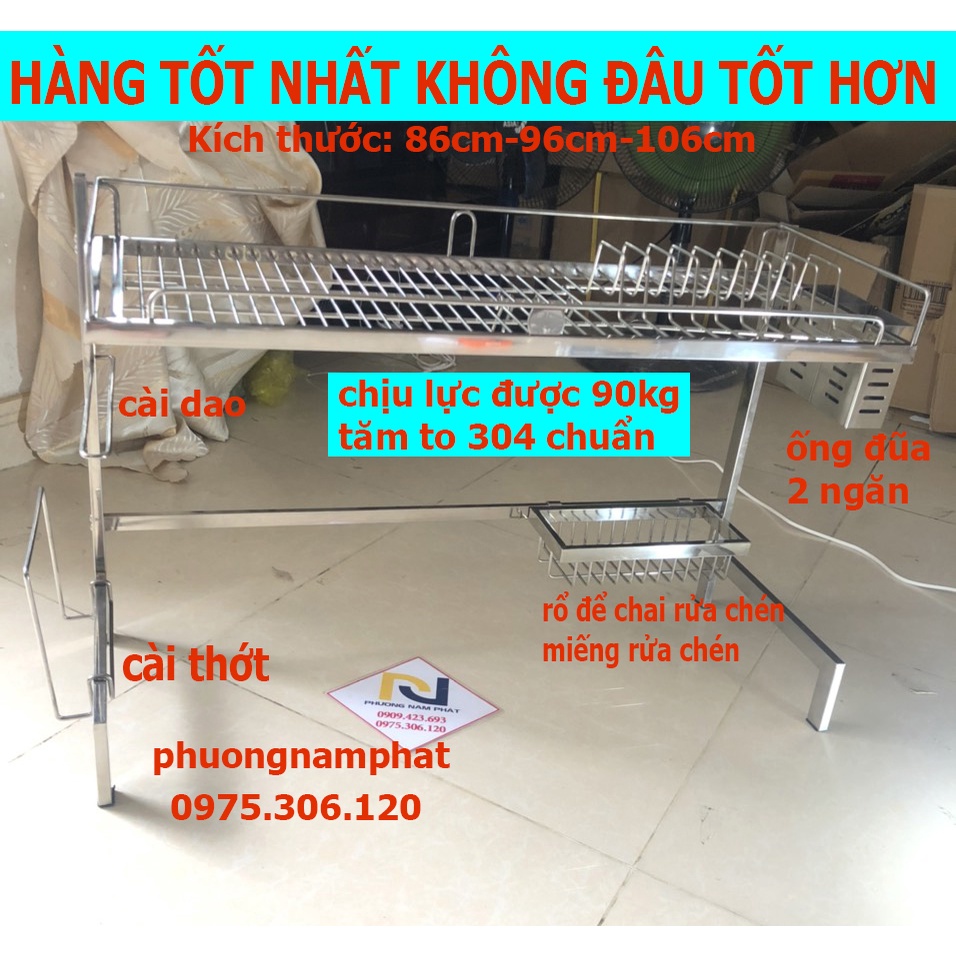 [CHẮC CHẮN NHẤT-TĂM 4LY} Kệ Chén Đa Năng 100% INOX 304 ĐẶT TRÊN THÀNH CHẬU 2 HỘC,KỆ 2 ỐNG ĐŨA KỆ 86cm-96cm-106cm Trắng