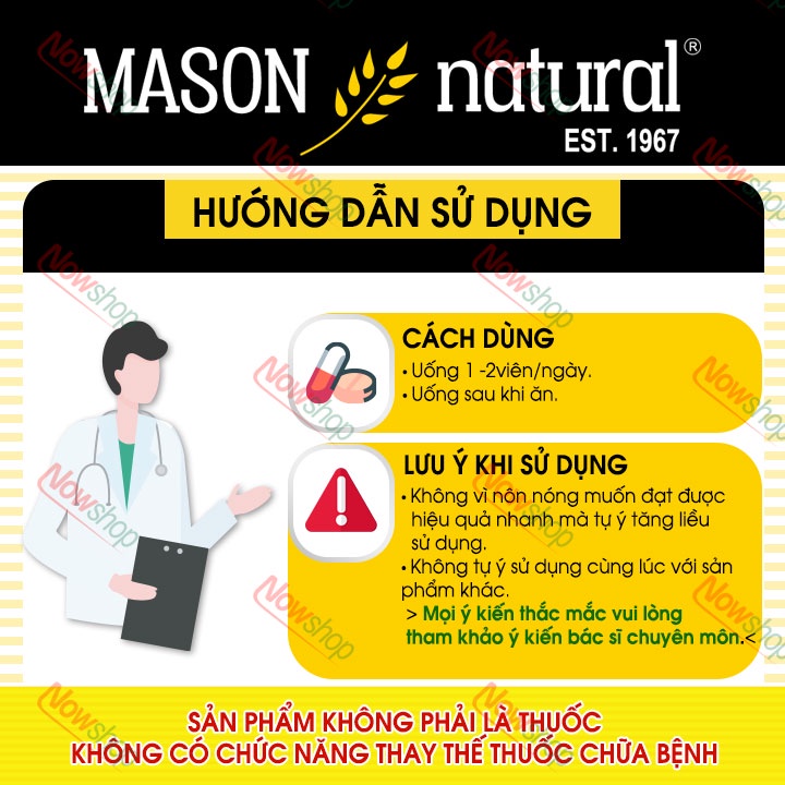Viên uống bổ não Mason Natural Ginkgo Biloba 125mg hỗ trợ tăng cường trí nhớ tăng tuần hoàn máu giảm đau đầu chóng mặt