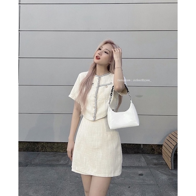 SET ÁO DẠ CROPTOP VIỀN + CHÂN VÁY ĐẮP XÉO TÀ