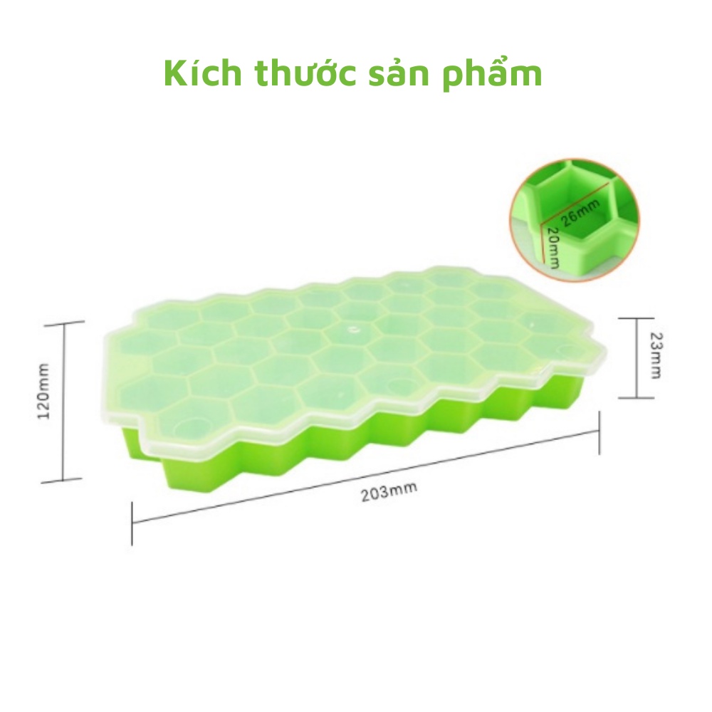 Khay làm đá silicone có nắp đậy 37 ô hình tổ ong chắc chắn dẻo dai dễ dàng tách khuôn