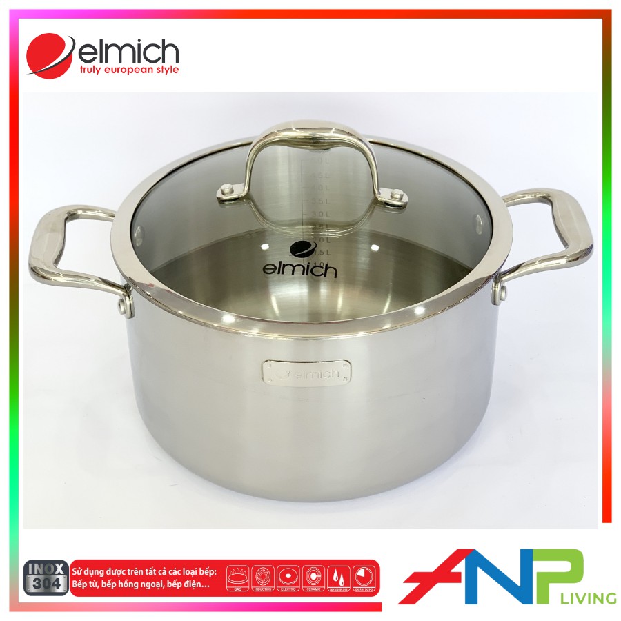 Nồi Inox 3 lớp đáy liền cao cấp Elmich Tri-max XS - Hàng Chính Hãng