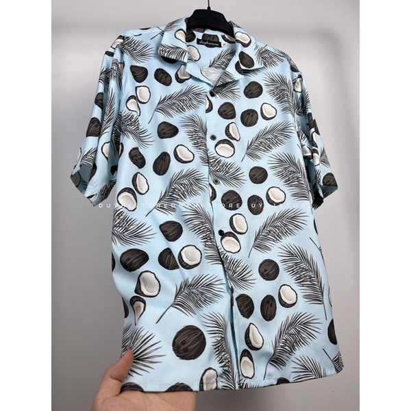 Áo sơ mi cộc tay unisex form rộng họa tiết DỪA XANH cho nam nữ | DUYHI