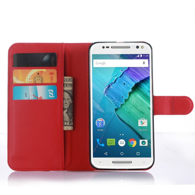 For Motorola Moto X Style / X3 / X2015 Case Litchi Leather Wallet Stand Holder
