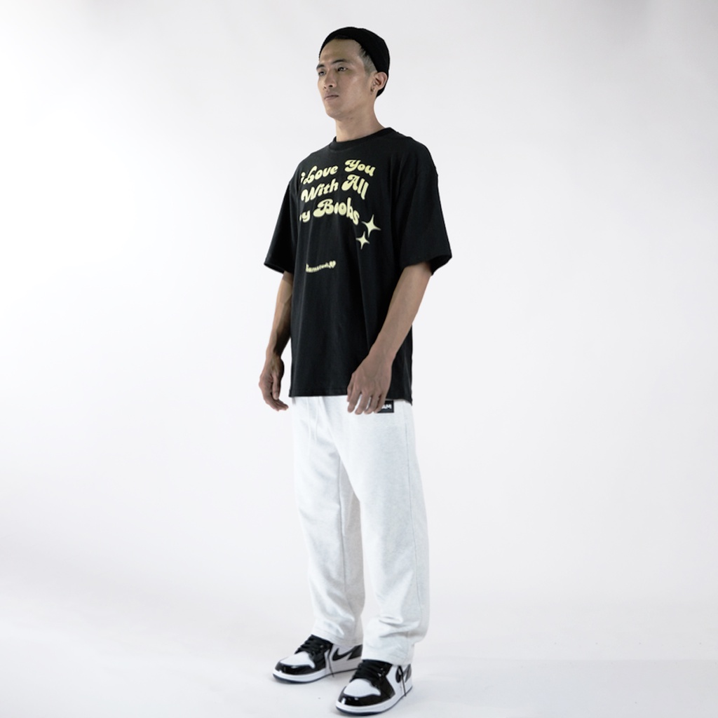 ÁO THUN UNISEX &quot; I LOVE YOU WITH ALL MY B**BS &quot; 100% COTTON DÀY FORM OVERSIZE MÀU ĐEN - liamstudio