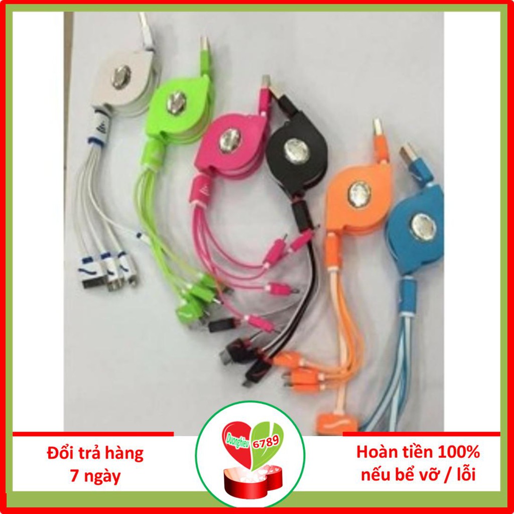 Cáp Sạc 3 Đầu, 4 Đầu Có Dây Rút, Cáp Sạc Điện Thoại Đa Năng (Rút Kéo Được) - Duonghieu6789