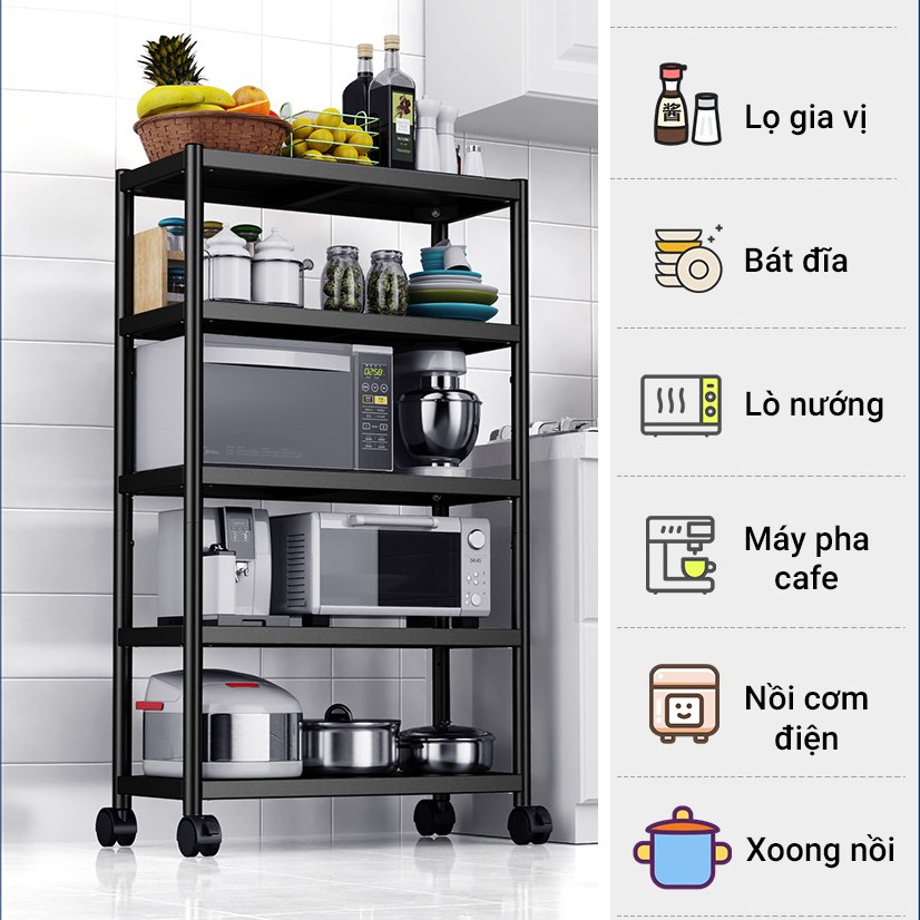 re0691 - Kệ lò vi sóng thép đen 3 tầng sơn tĩnh điện 50x80x35 - Kệ bếp đa năng thép sơn tĩnh điện có bánh xe