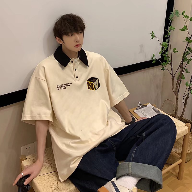 Áo Thun POLO Tay Ngắn Dáng Rộng Phong Cách Retro Mỹ Dễ Phối Đồ Thời Trang Mùa Hè Cho Nam Size M-2XL