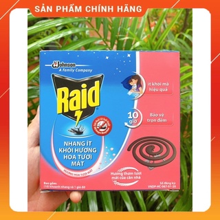 Nhang Muỗi Raid ít Khói Hương Hoa Tươi Mát(1 Hộp 10 Khoanh)