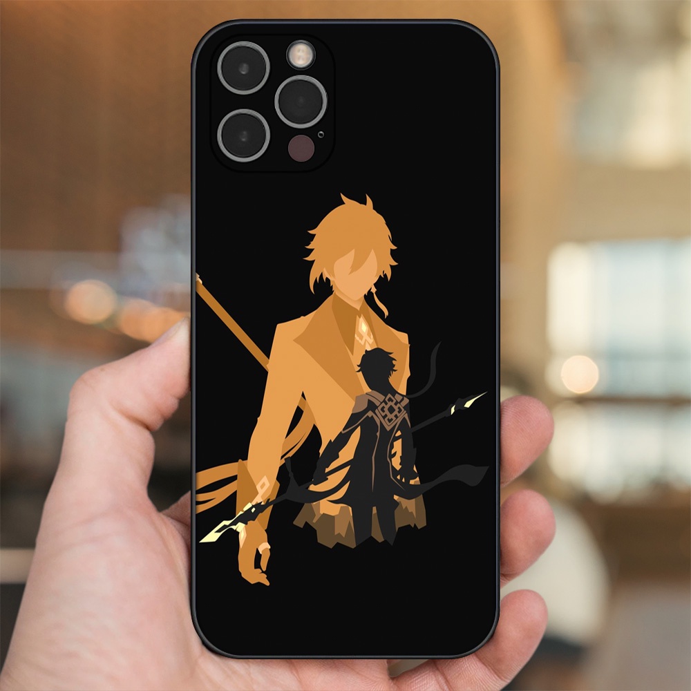 Ốp lưng iPhone 12 Pro dẻo đen cạnh vuông in hình Zhongli Genshin Impact