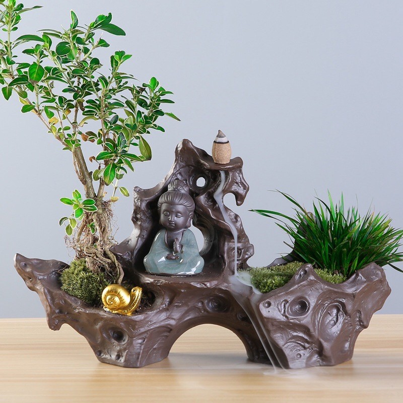 chậu gốm thác khói để bàn 25cm