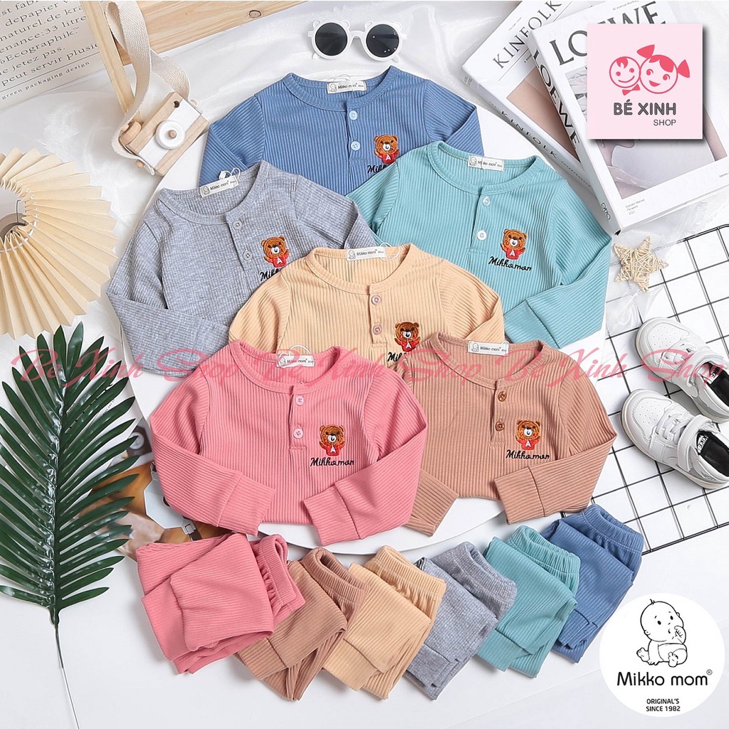 Đồ Bộ Dài Tay Thu Đông Gân Tăm Cho Bé Trai Bé Gái Mikko Mom  Bộ Quần Áo Mùa Thu Đông Cho Bé Thun GÂN GẤU